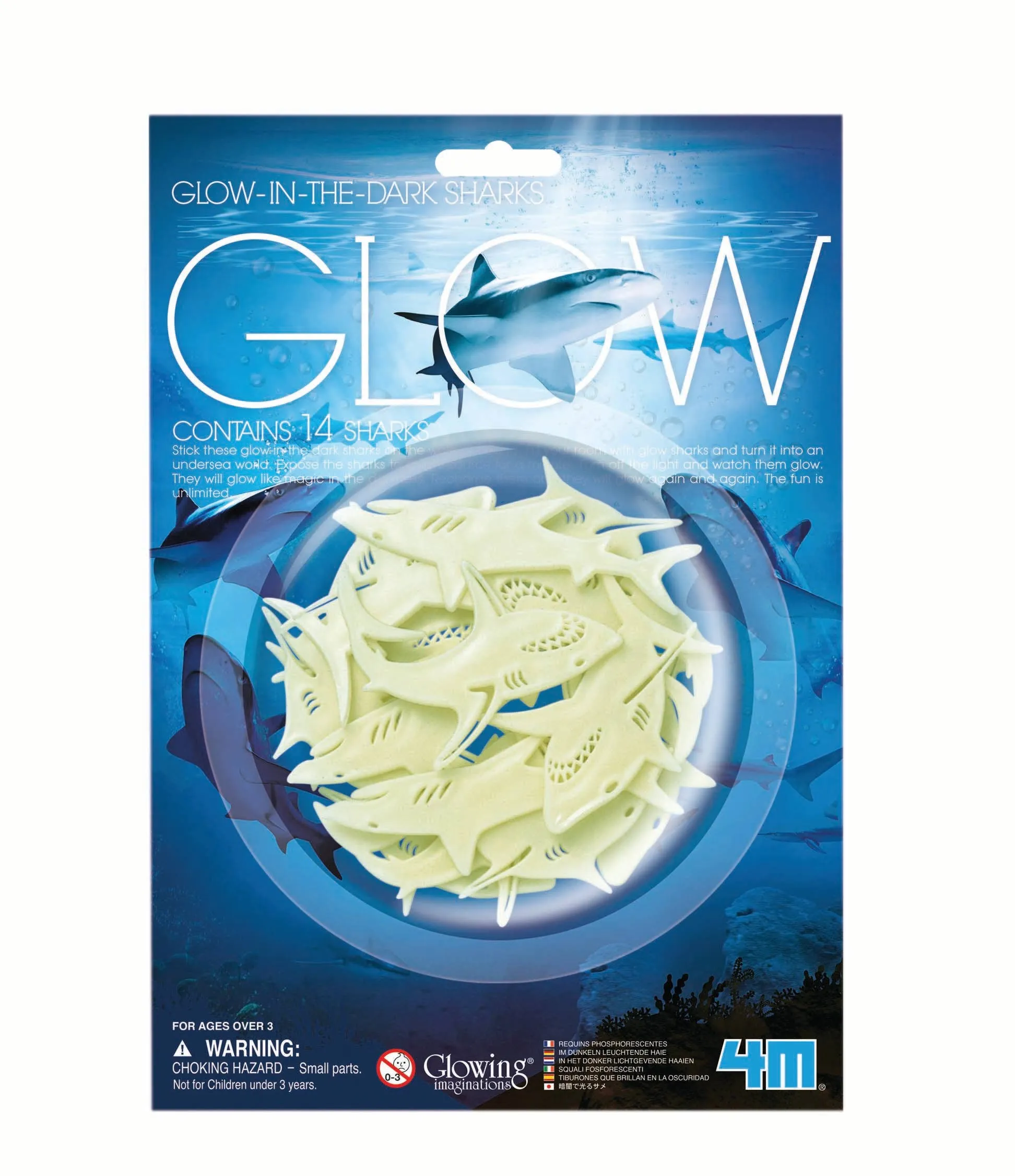 4M Glow in The Dark Sharks Stock-On Room Décor