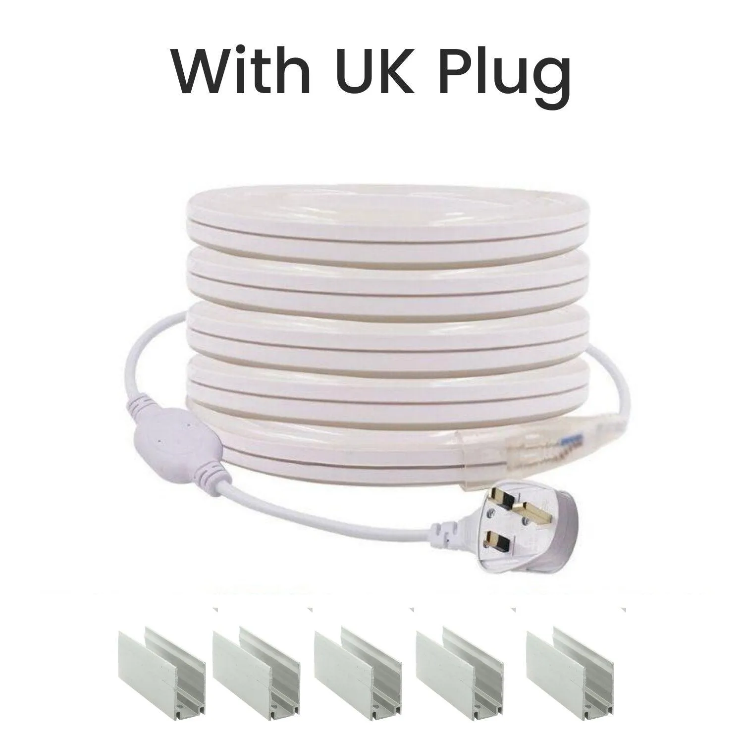 Cool White Neon Flex 14x25mm 220V 240V 120LEDs/m IP65 Waterproof with UK Plug