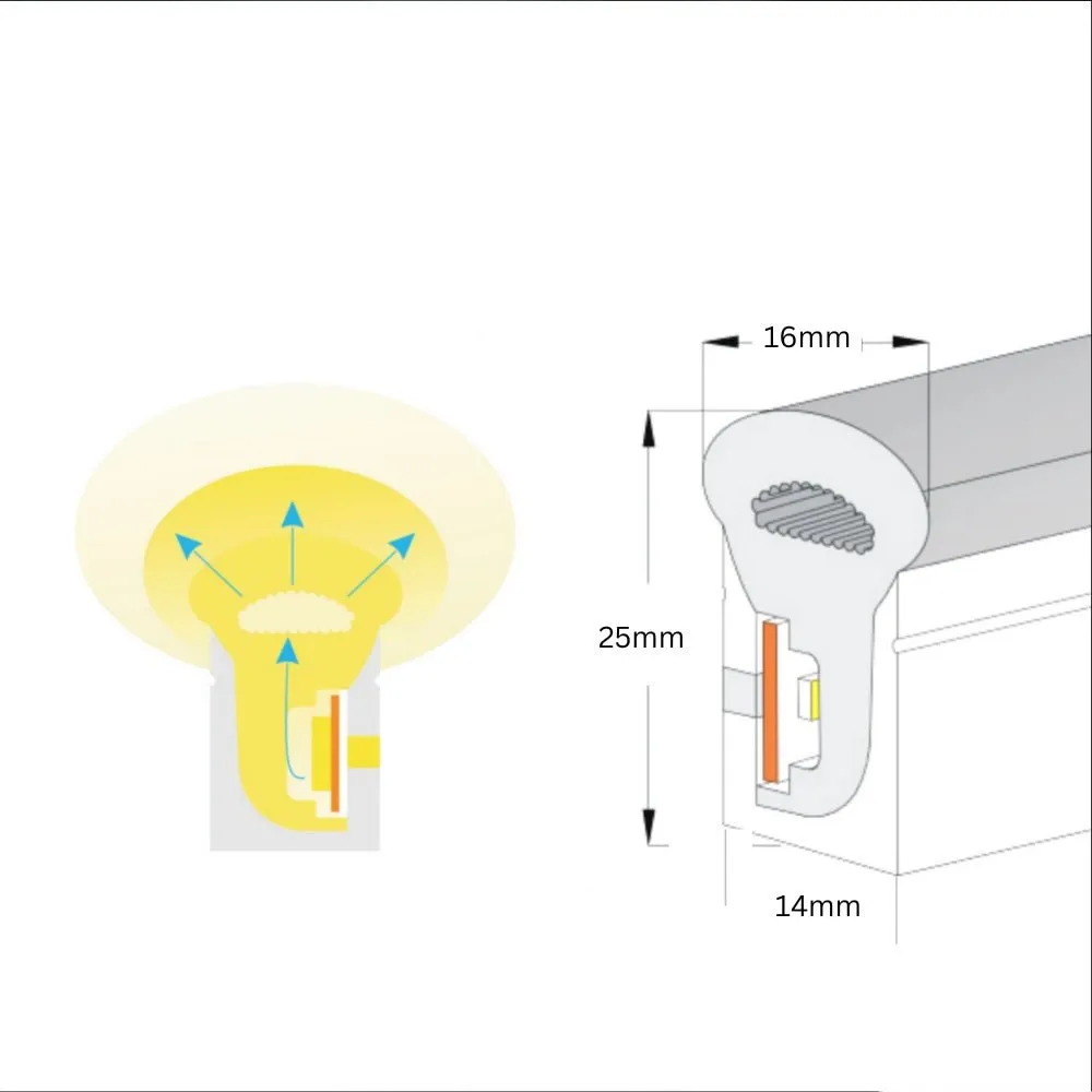 Cool White Neon Flex 14x25mm 220V 240V 120LEDs/m IP65 Waterproof with UK Plug
