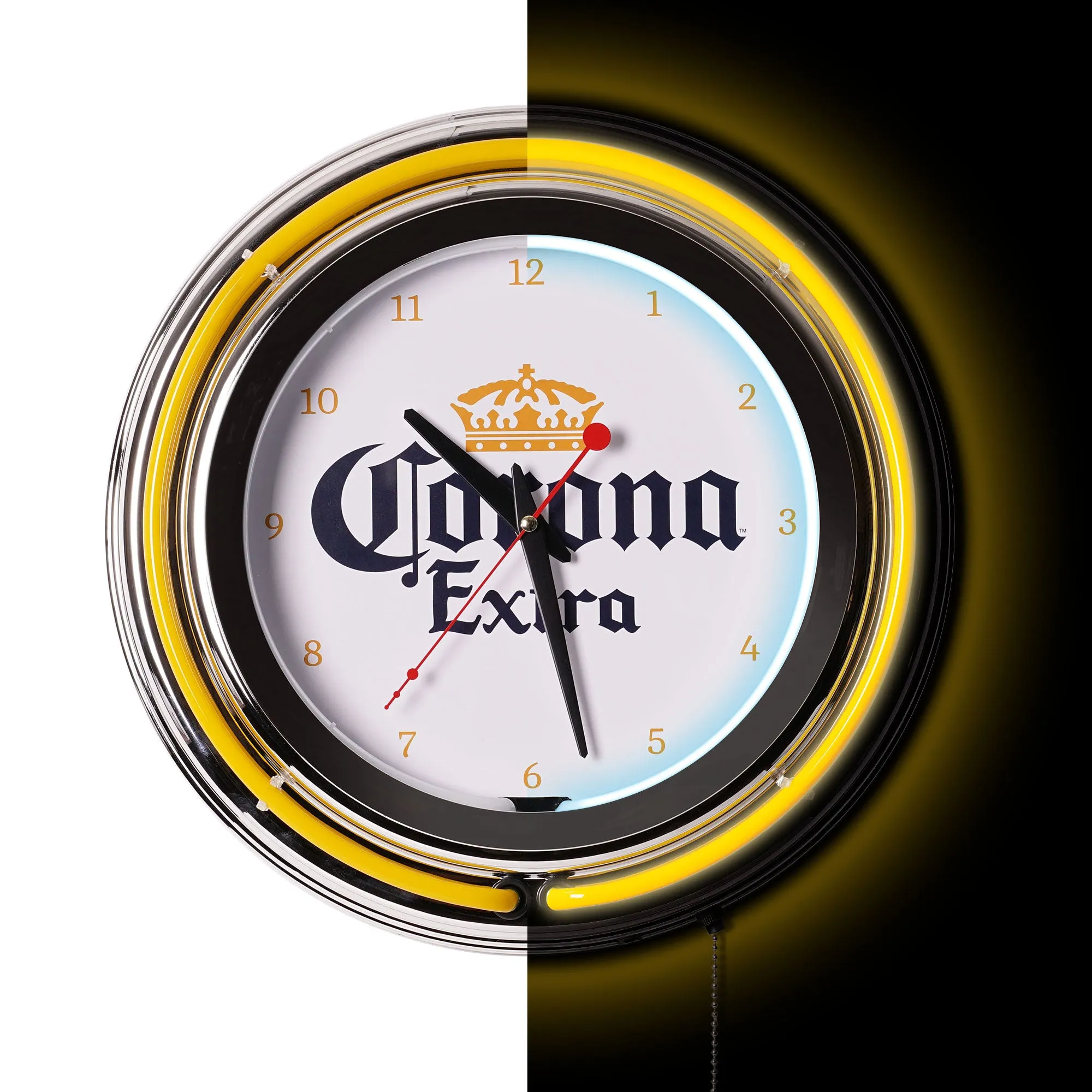 Corona Retro Round Neon Wall Analog Clock with Pull Chain - 14.5"