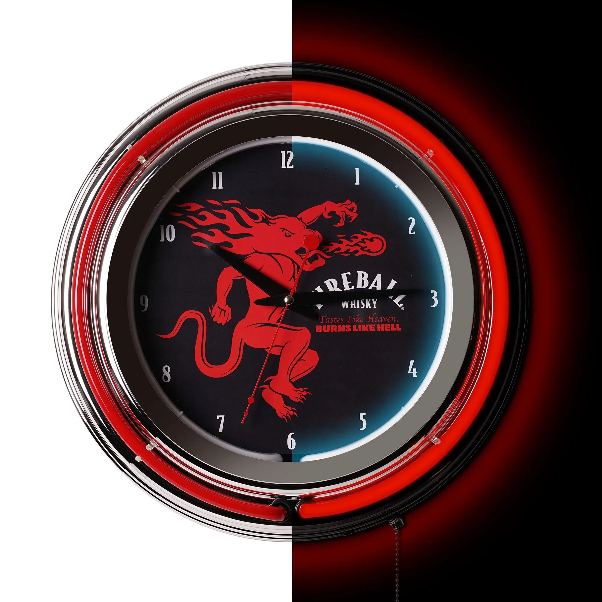Fireball Retro Round Neon Wall Analog Clock with Pull Chain, 14.5"