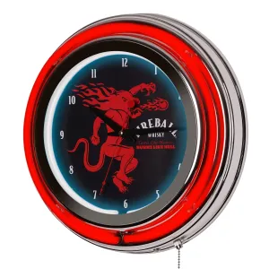 Fireball Retro Round Neon Wall Analog Clock with Pull Chain, 14.5"