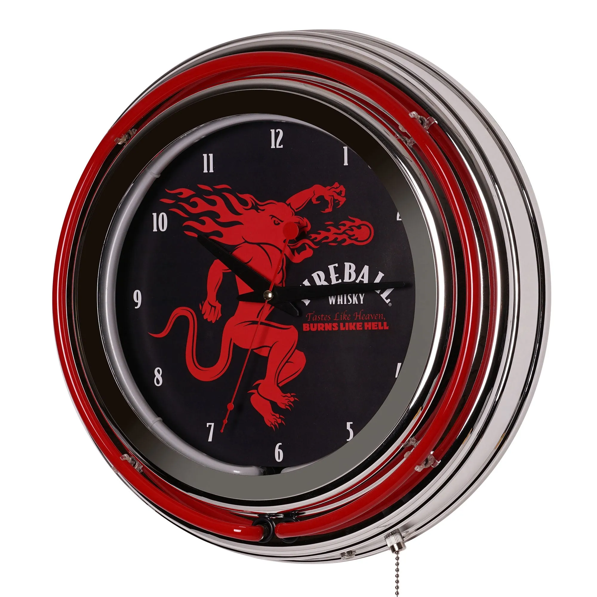Fireball Retro Round Neon Wall Analog Clock with Pull Chain, 14.5"
