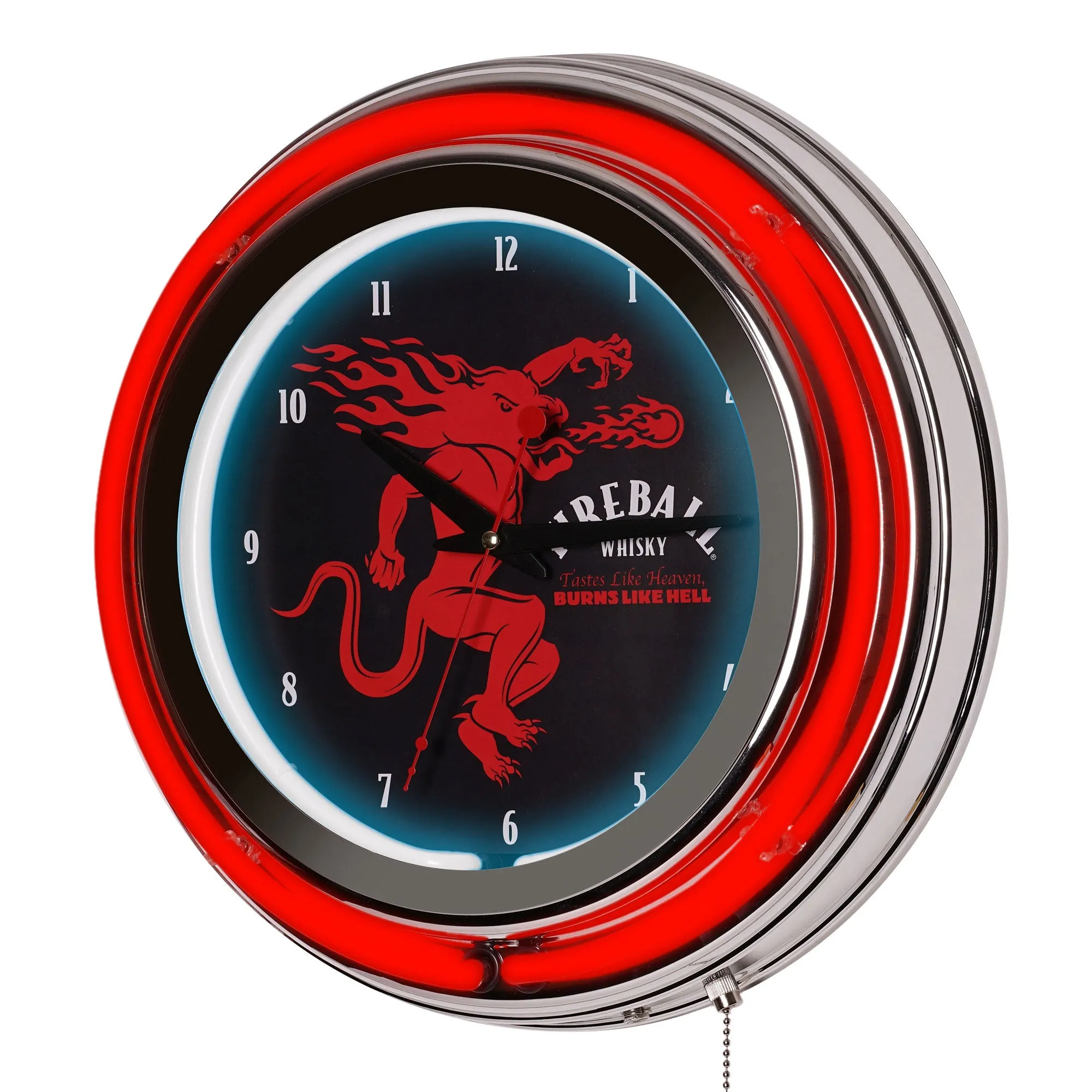 Fireball Retro Round Neon Wall Analog Clock with Pull Chain, 14.5"