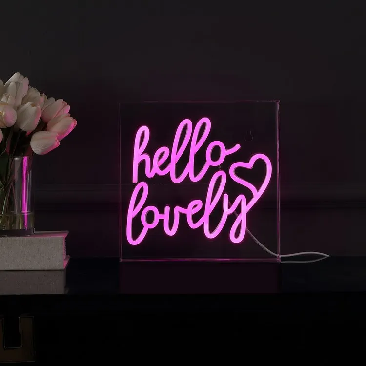 Hello Lovely 10" Square Acrylic Box USB-Operated LED Neon Light