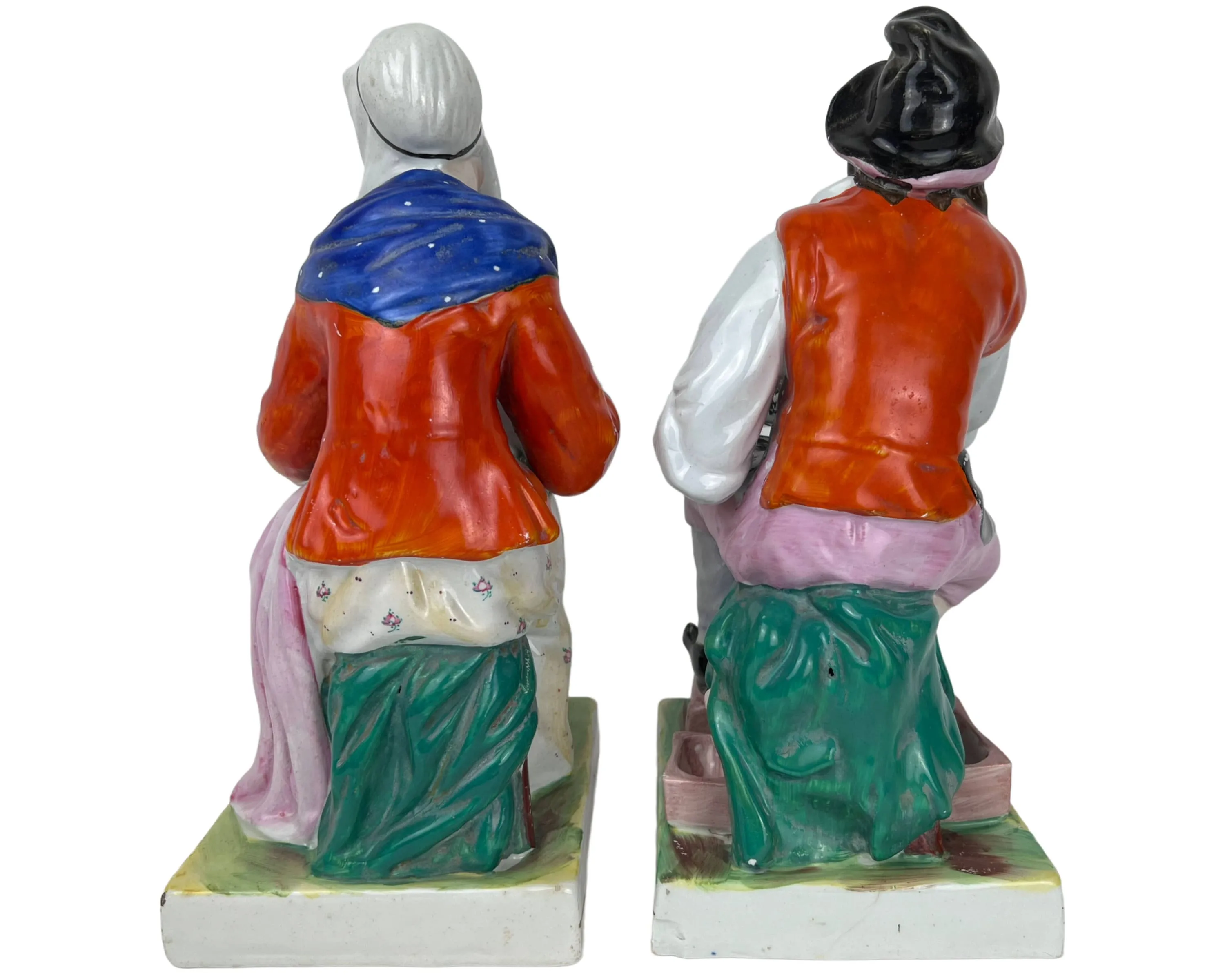 Large Antique Staffordshire Pottery Figures Cobbler Jobson & Wife Nell 19th c 12