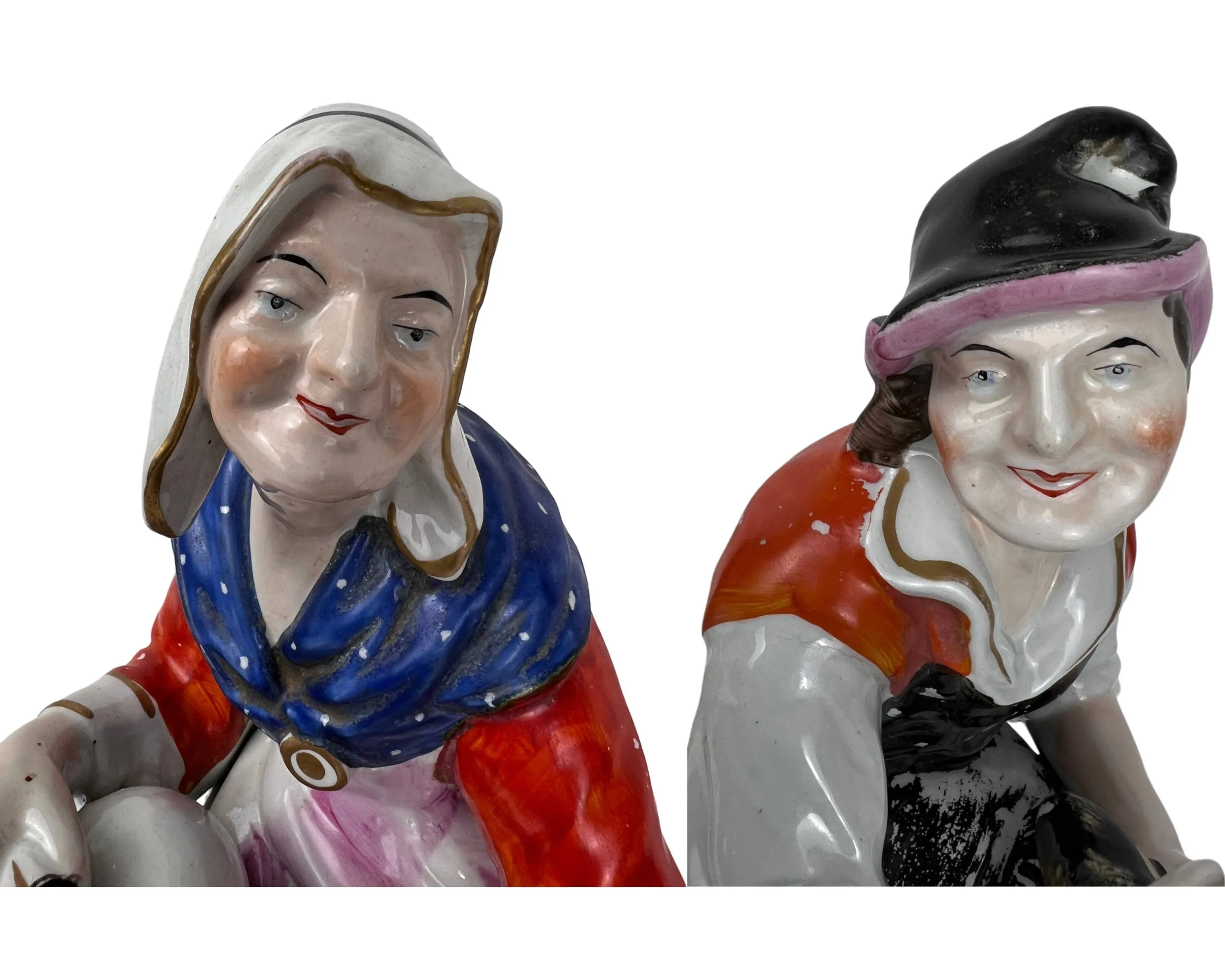 Large Antique Staffordshire Pottery Figures Cobbler Jobson & Wife Nell 19th c 12