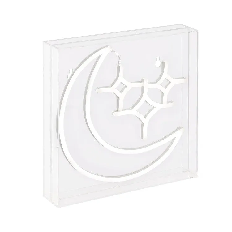 Starry Crescent 10" Square Acrylic Box USB-Operated LED Neon Light