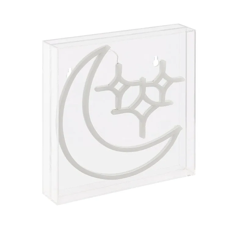 Starry Crescent 10" Square Acrylic Box USB-Operated LED Neon Light