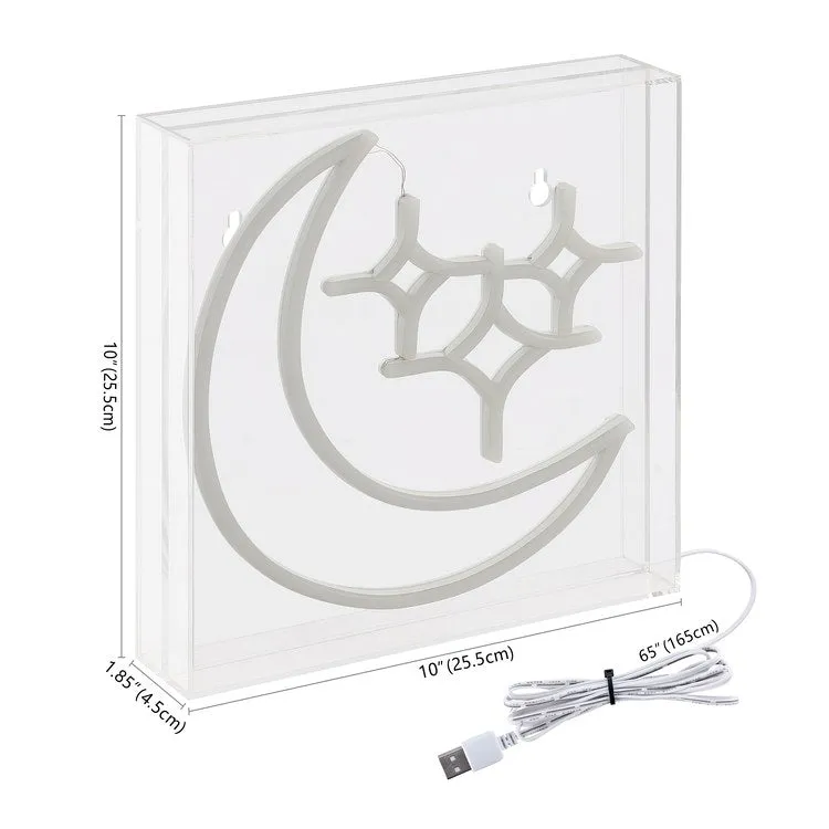 Starry Crescent 10" Square Acrylic Box USB-Operated LED Neon Light