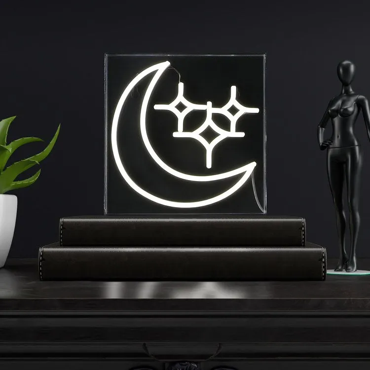 Starry Crescent 10" Square Acrylic Box USB-Operated LED Neon Light